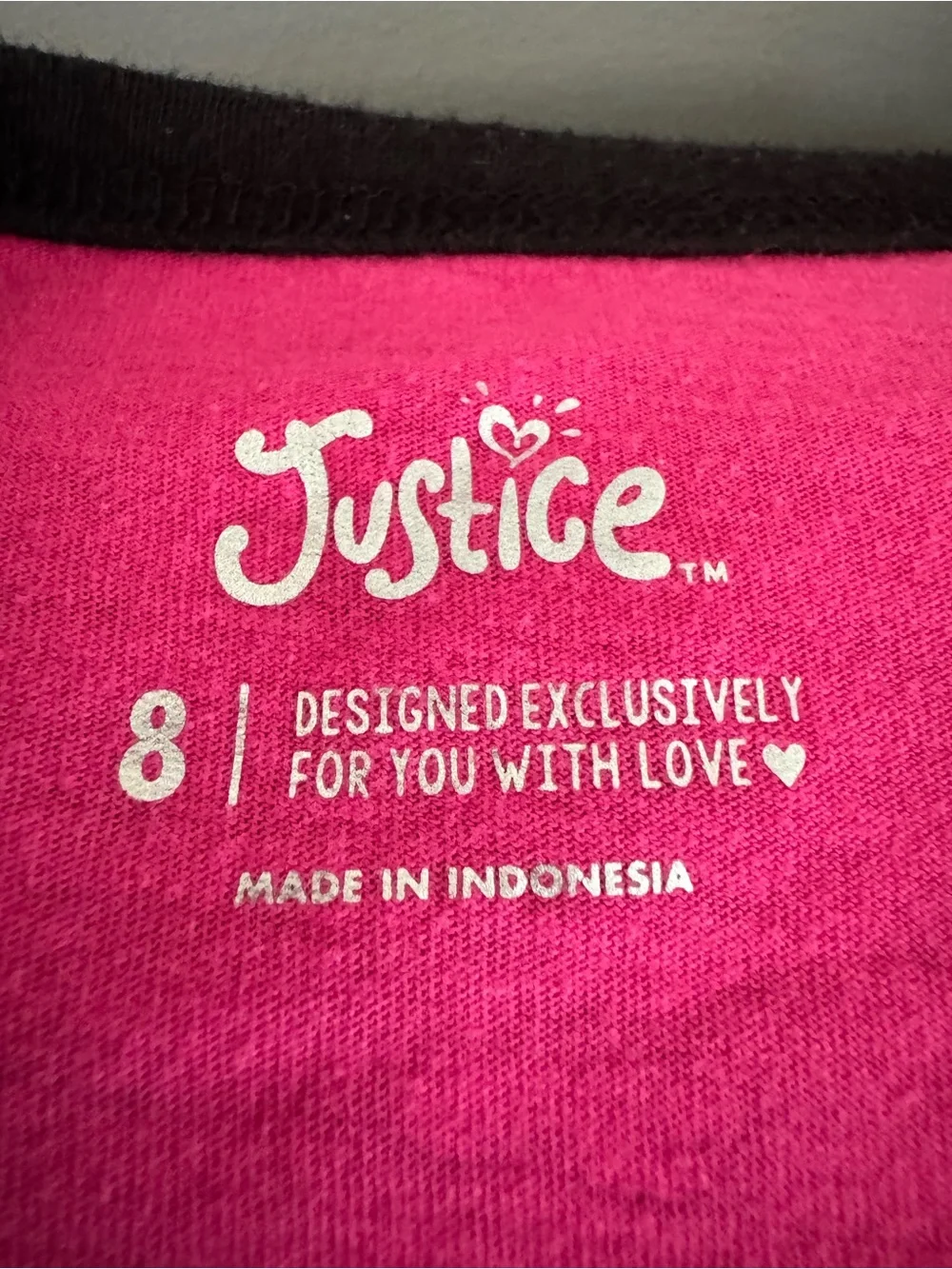 Justice Hot Pink Crew Neck Top with Black Trim